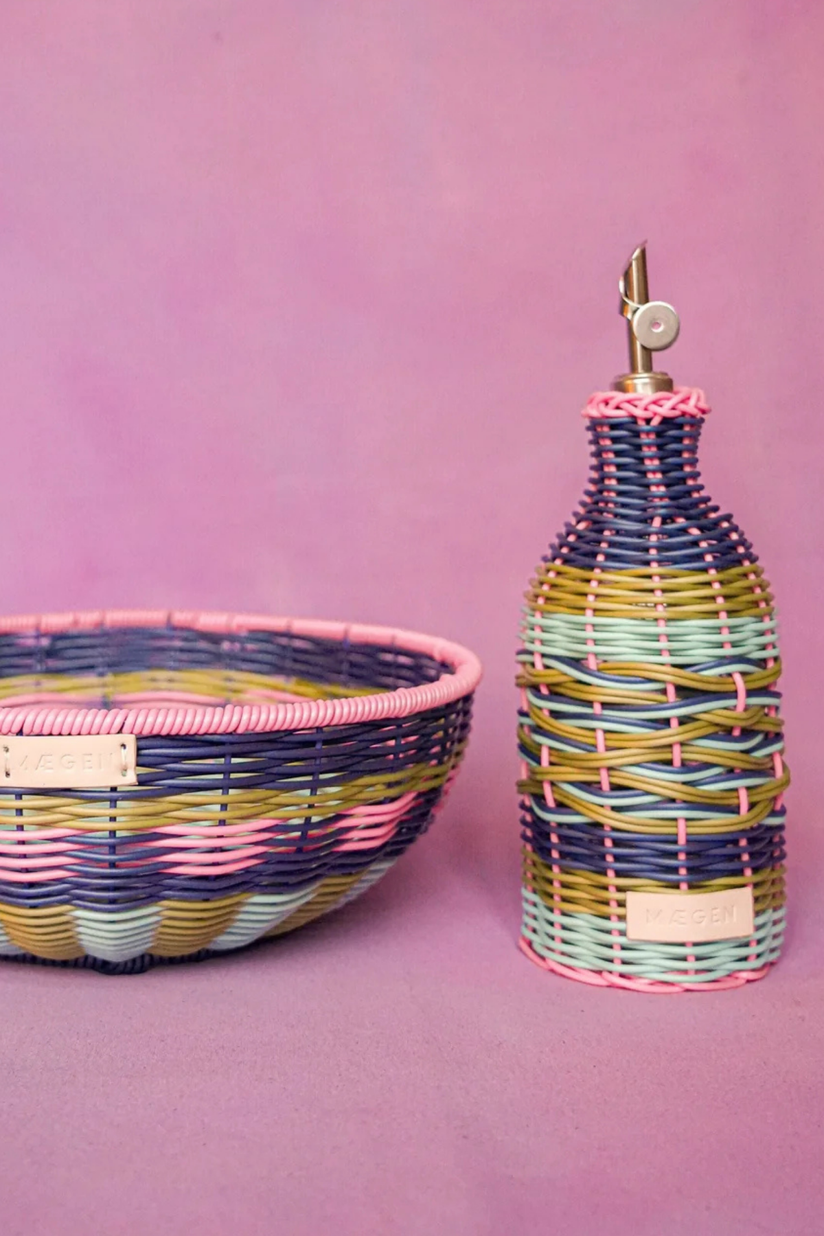 Woven Oil Pourer | Pink & Navy