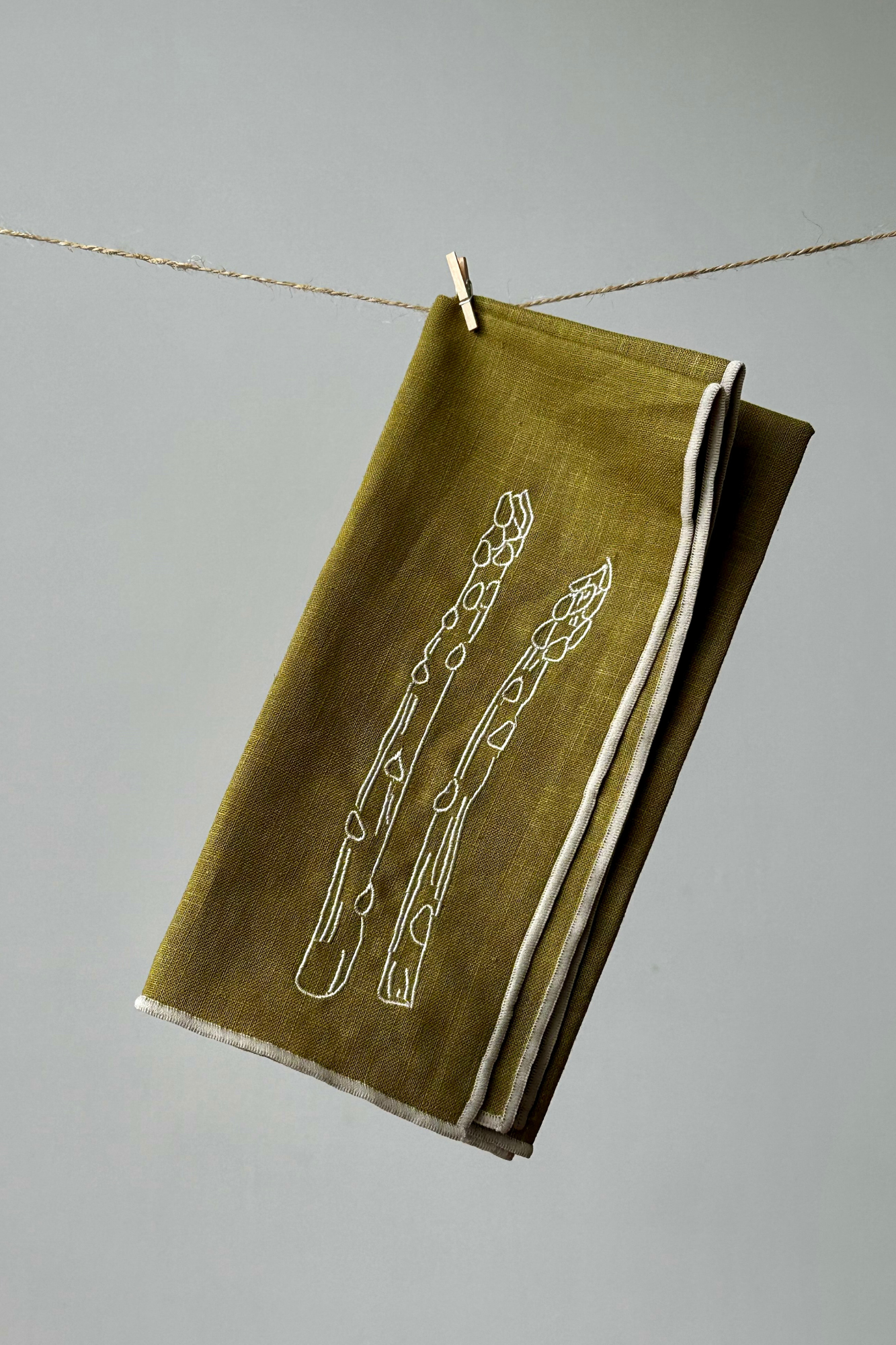 Linen Embroidered Napkins | 'Asparagus' Set of 2