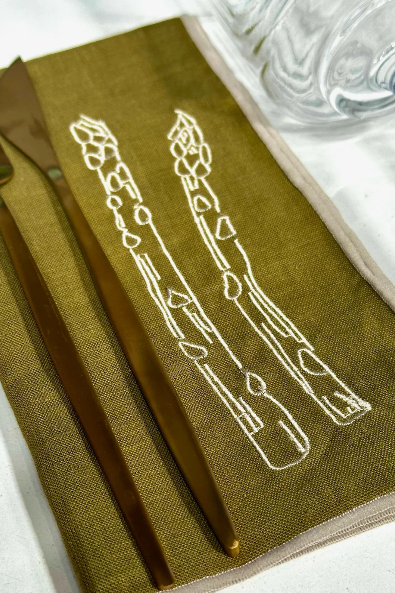 Linen Embroidered Napkins | 'Asparagus' Set of 2