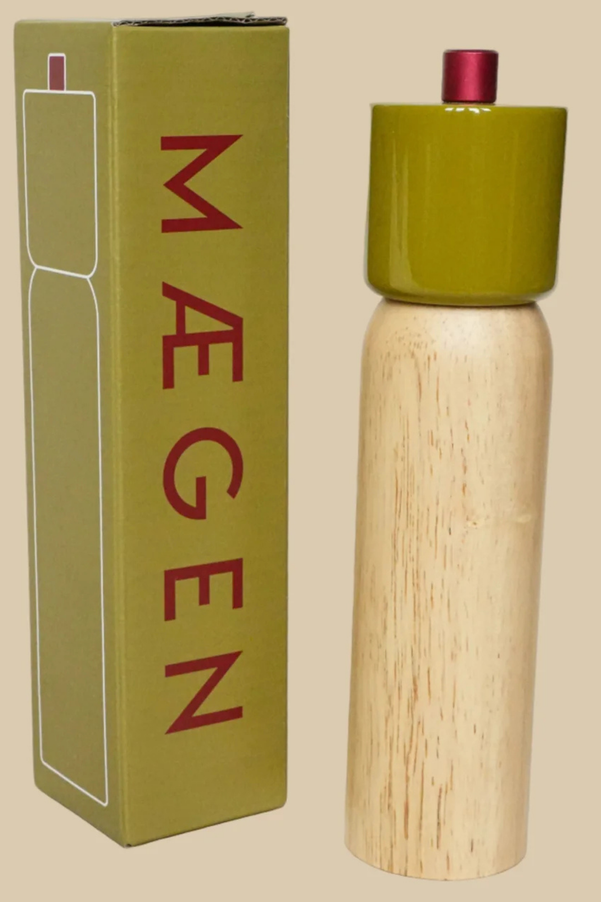 Large Salt & Pepper Grinder | Olive & Red