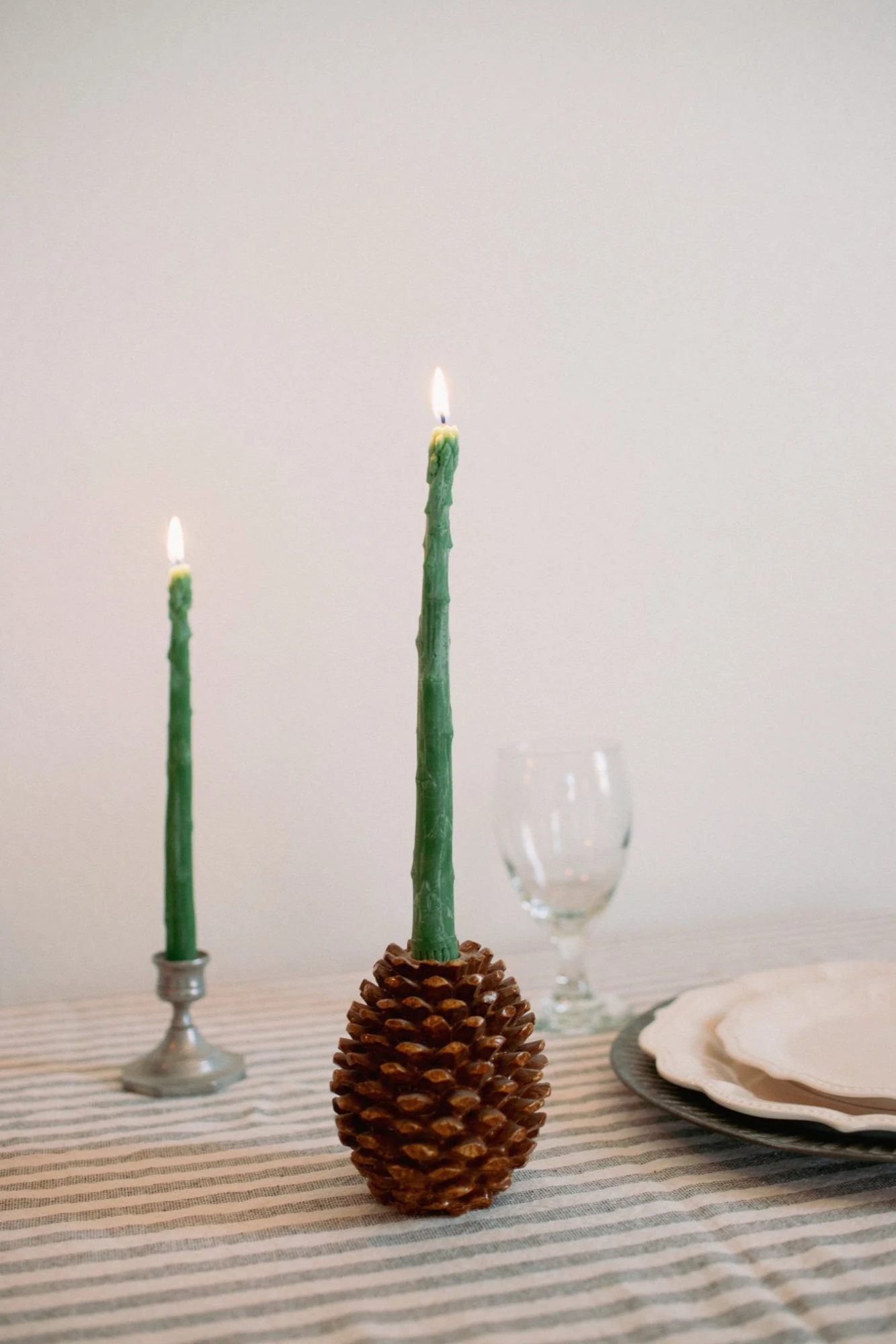 Asparagus Beeswax Candles Green | Set of 2